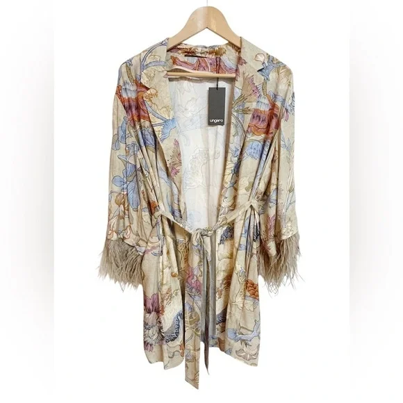 UNGARO Women's Courtney Feather-Trim Wrap Cardigan NEW WITH TAG SIZE US M NWT - Picture 2 of 8